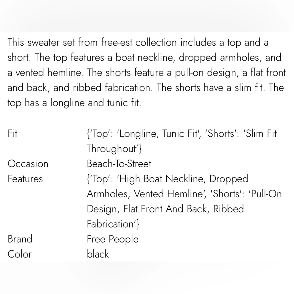 New*Free People Beach ‘Miranda’ Sleeveless Sweater/Short Set~SMALL ~in black - Picture 8 of 14